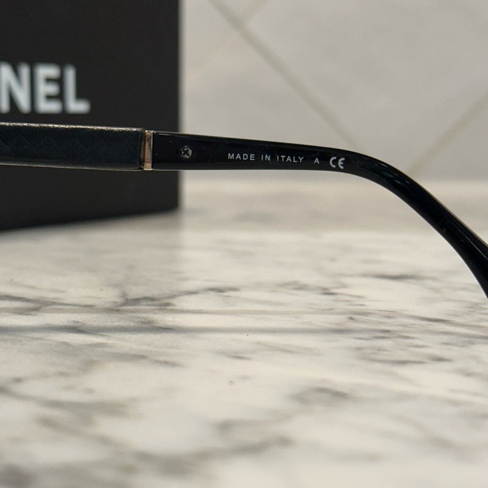 Chanel Silver Frame with Black Leather Arm Sunglasses - Picture 11 of 16